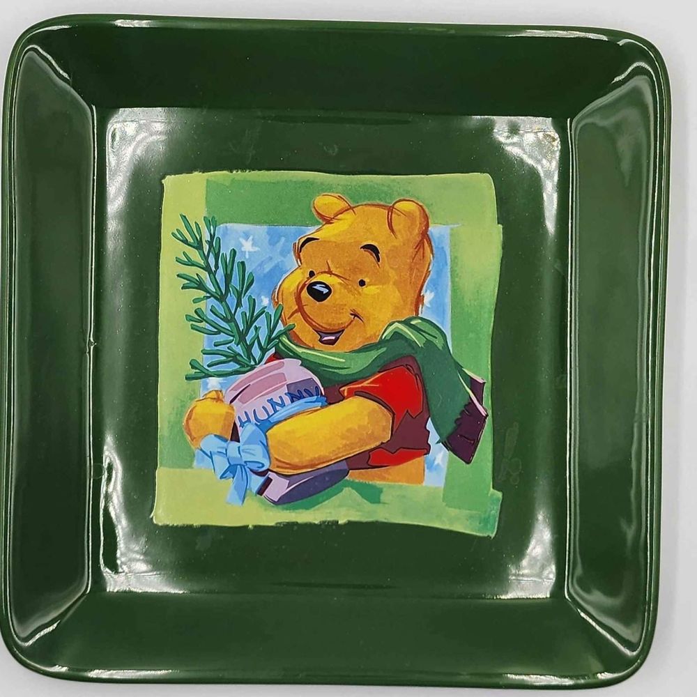 Beautiful Disney Winnie the Pooh Hunny Green Ceramic Glass Serving Plate Platter